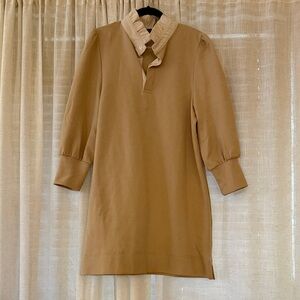 Pomander Place Beige Ruffle Collar Dress